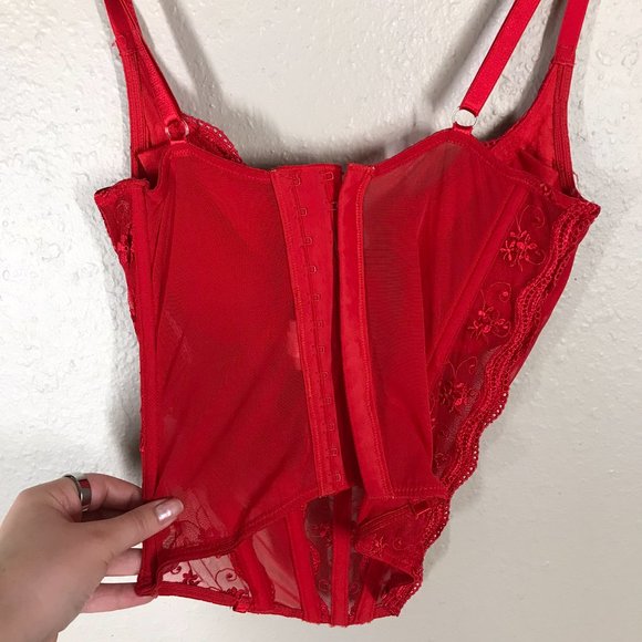 Shirley of Hollywood Red Mesh and Lace Underwire Corset Size 36 - Picture 4 of 6